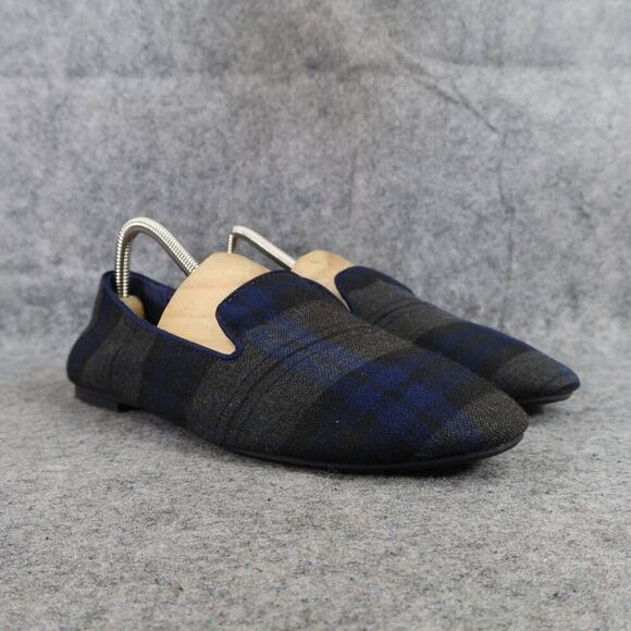 Old Navy Shoes Womens 9 Flats Loafer Slip On Plaid Casual Career Blue Grey Style - Picture 1 of 13